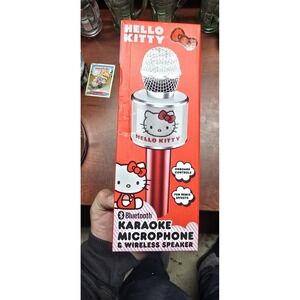 Hello Kitty Bluetooth Karaoke Microphone & Wireless Speaker USB Charging Red NIB